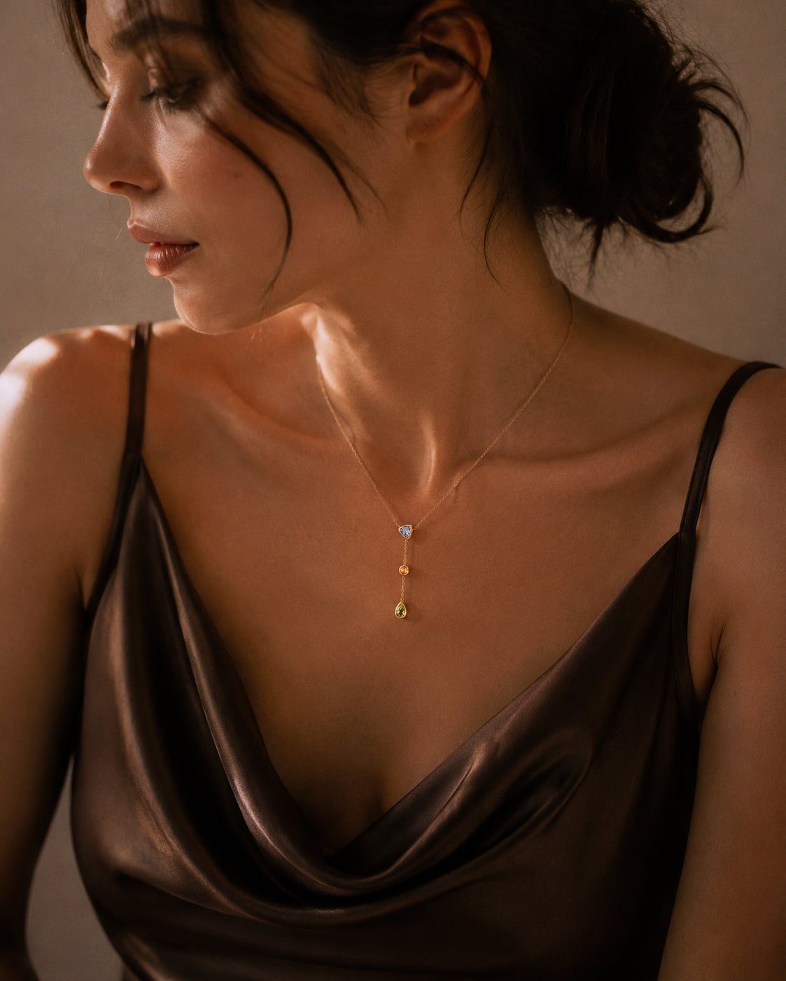 Celeste Trio Gemstone Drop Necklace