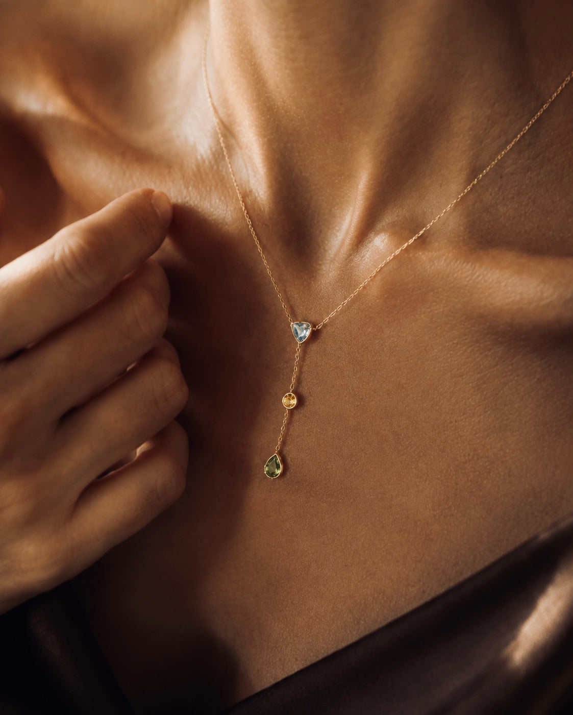 Celeste Trio Gemstone Drop Necklace