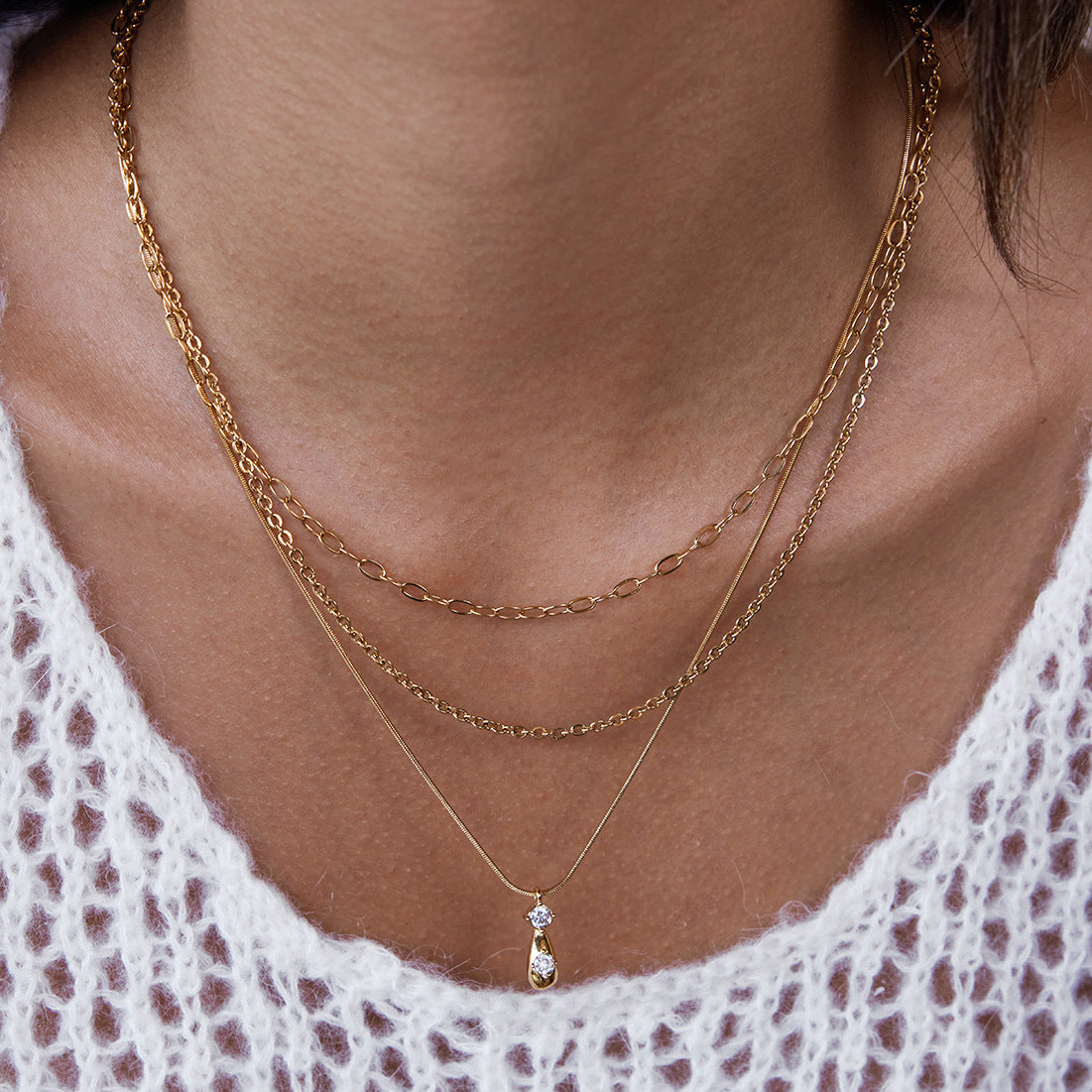 Teardrop Layered CZ Necklace
