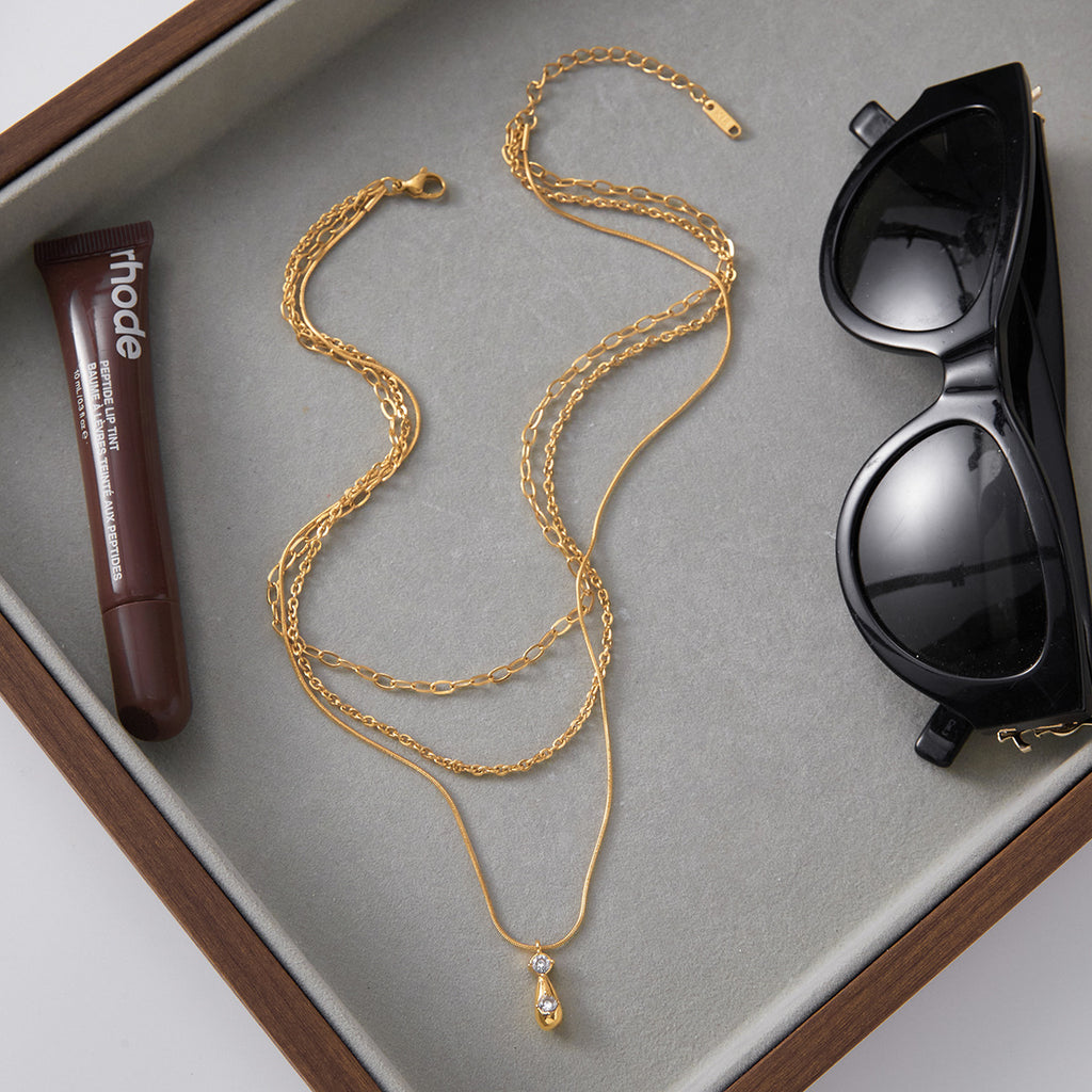 Teardrop Layered CZ Necklace